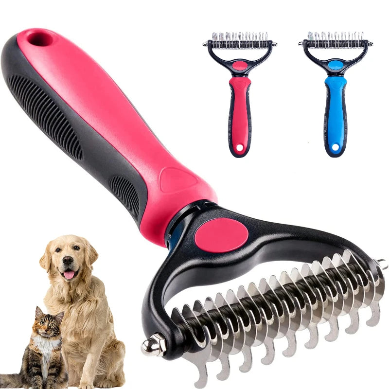 Pet Deshedding Brush - Double-Sided Undercoat Rake for Dogs & Cats - Shedding Comb and Dematting Tool for Grooming, Extra Wide